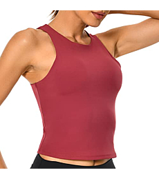 Colorfulkoala Women's Summer Tank Tops Body Contour Sleeveless Crop Double Lined Yoga Shirts(XS, Rose Red)