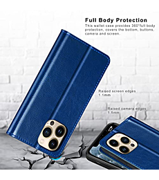 Belemay Case for iPhone 14 Pro Max Case Wallet-Genuine Leather Flip Phone Case-RFID Blocking Card Holders-Shockproof TPU Shell Folio Cover Women Men Compatible with iPhone 14 Pro Max (6.7-inch) Blue