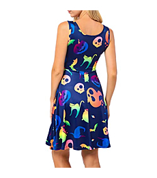 MicroStar Women Halloween Dresses for Women 2022 Slim Sleeveless Scoop Neck A-Line Flare Sun Dresses