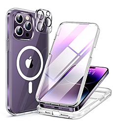 Miracase Glass Series Designed for iPhone 14 Pro Max Case 6.7 Inch, [2023 Upgrade] Full-Body Bumper Case with Built-in 9H Tempered Glass Screen Protector with 2 Pcs Camera Lens Protector, Noble Purple
