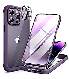 Miracase Glass Series Designed for iPhone 14 Pro Max Case 6.7 Inch, [2023 Upgrade] Full-Body Bumper Case with Built-in 9H Tempered Glass Screen Protector with 2 Pcs Camera Lens Protector, Noble Purple