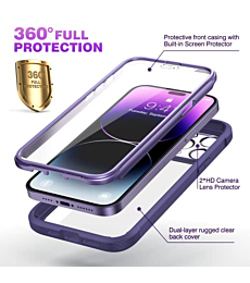 Diaclara Designed for iPhone 14 Pro Max Case 6.7’’, Full Body Rugged Case w/Built-in Touch Sensitive Anti-Scratch Screen Protector+2 Pack Camera Lens Protector, Bumper Case (Royal Purple)