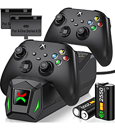 Controller Charger Station with 2x2550mAh Rechargeable Battery Packs for Xbox One/X/S/Elite/Xbox Series X|S, High Speed Charging Station Dock with 4 Batteries Cover for Xbox Controller Battery Pack