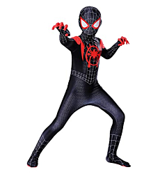 Halloween Kids Superhero Cosplay Costume Full Bodysuit Pretend Play Jumpsuit Spandex Suit (Miles, Kids-S (Height：43-46Inch))