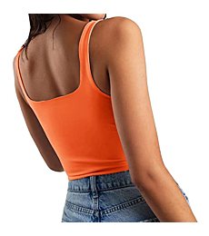 Artfish Women's Sleeveless Strappy Seamless Crop Tank Tops Square Neck Workout Fitness Basic Cropped Camis Burnt Orange XS