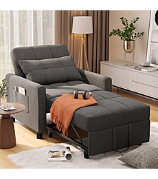 Noelse Convertible Futon Sofa Bed, 3-in-1 Multi-Functional Sleeper Chair Bed, Adjustable Backrest Recliner with Modern Linen Fabric for Living Room Bedroom Apartment Small Space, Dark Grey