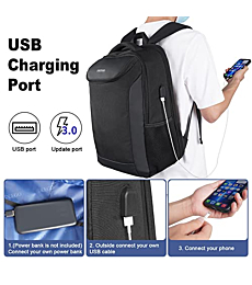 Laptop Backpack for Men, TSA Business Travel Backpack Water Resistant with USB Charging Port, Slim Durable Anti Theft College School Computer Bookbag for Men Women Fits 15.6 Inch Laptop, Black