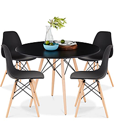 Best Choice Products 5-Piece Dining Set, Compact Mid-Century Modern Table & Chair Set for Home, Apartment w/ 4 Chairs, Plastic Seats, Wooden Legs, Metal Frame - Brown/Black