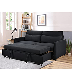 THSUPER Convertible Queen Sleeper Sofa Bed, 75'' Loveseat Pull Out Couch for Living Room - Black