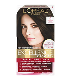 L'Oreal Paris Excellence Creme Permanent Triple Care Hair Color, 4 Dark Brown, Gray Coverage For Up to 8 Weeks, All Hair Types, Pack of 1