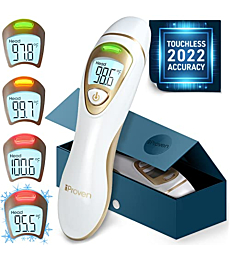 IPROVEN No-Touch Forehead Thermometer for Adults, Kids, Babies [Superior Accuracy, Upgraded Fever Alarm, Quiet Vibration Alerts] Digital Infrared Baby Thermometer with Ear Mode, Hypothermia Alarm