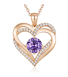 LOUISA SECRET Love Heart Birthstone Necklaces for Women 925 Sterling Silver Rose Gold Pendant Forever Diamond Jewelry Valentine's Day Christmas Anniversary Birthday Gifts for Wife Girlfriend Mother
