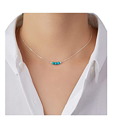 Dainty Real Turquoise Crystal 925 Sterling Silver Choker Collar Necklace and Women Spiritual Healing Chakra Crystal Stone December Birthstone Necklace Box Chain Jewelry Gift for Women Teen Girls