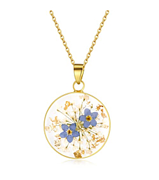 Forget-Me-Not and Queen Anne's Lace Pressed Wildflower Necklace | Gold Pressed Flower Necklace | Personalized Handmade Necklaces | Real Flower Necklace | Alaska State Flower Necklace | 18”