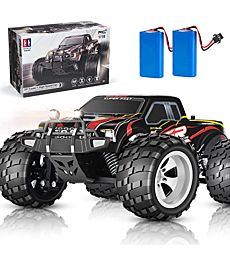 DOUBLE E RC Cars 4WD High Speed 20 Km/h, 2.4Ghz 1:18 Scale All Terrains Off Road Monster Truck with LED Headlight and Rechargeable Batteries for Kids Boys and Adults-Red