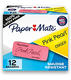Paper Mate Pink Pearl Erasers, Large, 12 Count