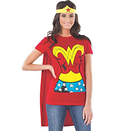 Rubie's womens Dc Comics Wonder Woman T-shirt With Cape and Headband Adult Sized Costumes, Red, X-Large US