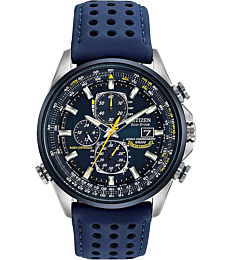 Citizen Eco-Drive World Chronograph A-T Mens Watch, Stainless Steel with Polyurethane strap, Technology, Blue (Model: AT8020-03L)