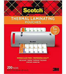 Scotch Thermal Laminating Pouches, 200-Pack, 8.9 x 11.4 Inches, Letter Size Sheets, Clear, 3-Mil (TP3854-200)