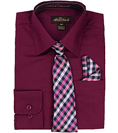 Alberto Danelli's Boys Long Sleeve Dress Shirt with Matching Tie and Handkerchief, 4, Plum