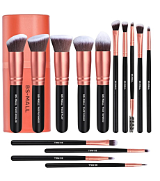 Makeup Brushes BS-MALL Premium Synthetic Foundation Powder Concealers Eye Shadows Makeup 14 Pcs Brush Set (A-Rose Golden)