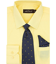 Alberto Danelli's Boys Long Sleeve Dress Shirt with Matching Tie and Handkerchief, 4, Canary