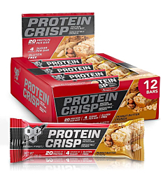 BSN Protein Bars - Protein Crisp Bar by Syntha-6, Whey Protein, 20g of Protein, Gluten Free, Low Sugar, Peanut Butter Crunch, 12 Count