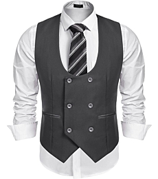 Coofandy Men's Slim Fit Dress Suits Double Breasted Solid Vest Waistcoat Gray Small