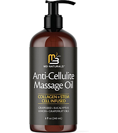 M3 Naturals Anti Cellulite Massage Oil Infused with Collagen and Stem Cell Help Tighten Tone Stretch Marks | Skin Firming Cellulite Remover Treatment | 8 Fl Oz