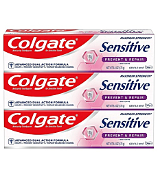Colgate Sensitive Whitening Toothpaste, Enamel Repair and Cavity Protection, Prevent and Repair, Gentle Mint - 6 ounce (3 Pack)