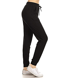 Leggings Depot Women's Relaxed fit Jogger Track Cuff Sweatpants with Pockets-JGA-Black-M