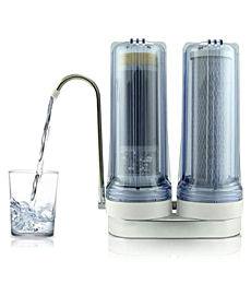 APEX EXPRT MR-2050 Duel Countertop Water Filter, Carbon and Mineral pH Alkaline Water Filter, Easy Install Faucet Water Filter - Reduces Heavy Metals, Bad Taste and Up to 99% of Chlorine - Clear