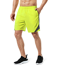 TSLA Men's Active Running Shorts, 7 Inch Basketball Gym Training Workout Shorts, Quick Dry Athletic Shorts with Pockets, Rear Zip Pocket Shorts Neon Yellow, Small