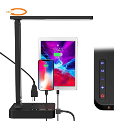 COZOO LED Desk Lamp with 3 USB Charging Ports and 2 AC Outlets,3 Color Temperatures & 3 Brightness Levels, Touch/Memory/Timer Function,10W Eye Protection Foldable Reading Light,Study Lamp for College