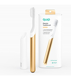 quip Adult Electric Toothbrush - Sonic Toothbrush with Travel Cover & Mirror Mount, Soft Bristles, Timer, and Metal Handle - Gold