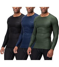 DEVOPS 3 Pack Men's Athletic Long Sleeve Compression Shirts (X-Large, Black/Navy/Olive)