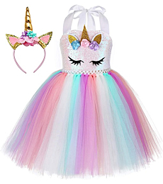 Tutu Dreams Halloween Unicorn Costume for Girls Dress Up Clothes Gifts Fashion Unicorn Dresses Birthday Party Decorations (Sequin Unicorn, 1-2T)