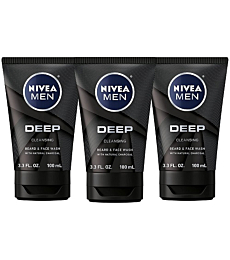 NIVEA MEN DEEP Cleansing Beard and Face Wash, Enriched with Natural Charcoal, 3 Pack of 3.3 Fl Oz Tubes