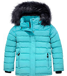 ZSHOW Girls' Winter Padded Puffer Jacket Windproof Fur Hooded Warm Coat(Light Blue,14/16)