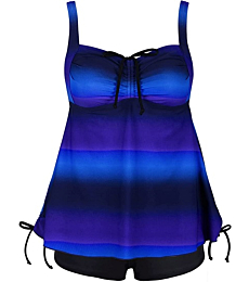 Hilor Swimsuits for Big Busted Women Plus Size Swimwear Tankini Bathing Suits Swim Tank Tops with Boyshorts Blue&Black 20