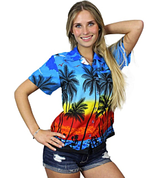 KING KAMEHA Funky Hawaiian Blouse Shirt, Shortsleeve, Beach, Blue, XXL