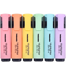 TWOHANDS Highlighter,Pastel Colors,Chisel Tip Marker Pen,6 Assorted Colors, for Adults & Kids,School Supplies,with Large Ink Reservoir for Extra Long Marking Performance 20079