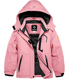GEMYSE Girl's Waterproof Ski Snow Jacket Fleece Windproof Winter Jacket with Hood (Coral Pink,10/12)