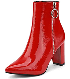DREAM PAIRS Women's Red Pat Chunky High Heel Ankle Booties Size 5 B(M) US Sianna-3