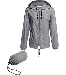 Raincoat for Women Lightweight Waterproof Travel Rain Jackets Packable Outdoor Hooded Windbreaker Rain Poncho(Grey M)