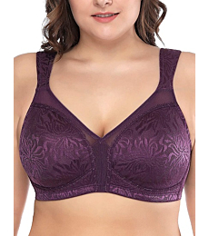 Deyllo Women's Full Coverage Plus Size Comfort Minimizer Bra Wirefree Non Padded(Purple, 38H)