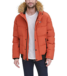 Tommy Hilfiger Men's Arctic Cloth Quilted Snorkel Bomber Jacket, Orange, X-Large