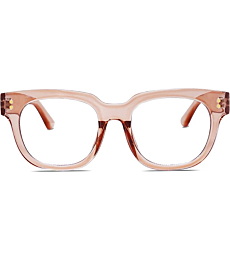 SOJOS Oversized Square Anti Blue Light Blocking Glasses for Women Thick Computer Eyeglasses Double Metal Studs SJ5053 with Crystal Pink Frame/Anti-Blue Light Lens