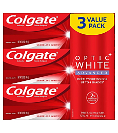 Colgate Optic White Advanced Teeth Whitening Toothpaste with Fluoride, 2% Hydrogen Peroxide, Sparkling White - 3.2 Ounce (3 Pack)