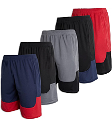 5 Pack: Big Boys Girls Youth Clothing Knit Mesh Active Athletic Performance Basketball Soccer Lacrosse Tennis Exercise Summer Gym Golf Running Teen Running Shorts Quick Dry Fit Knit-Set 7- L (12/14)